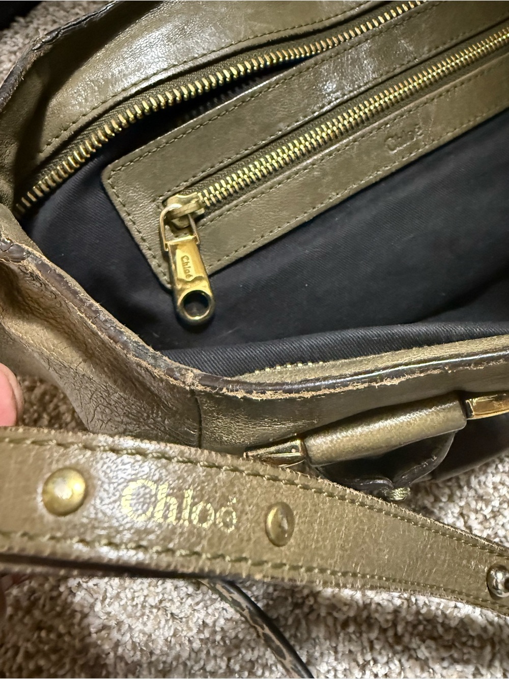 Chloe Olive Green Leather Shoulder Bag‎ with Gold Accents Project AS IS - Picture 8 of 12